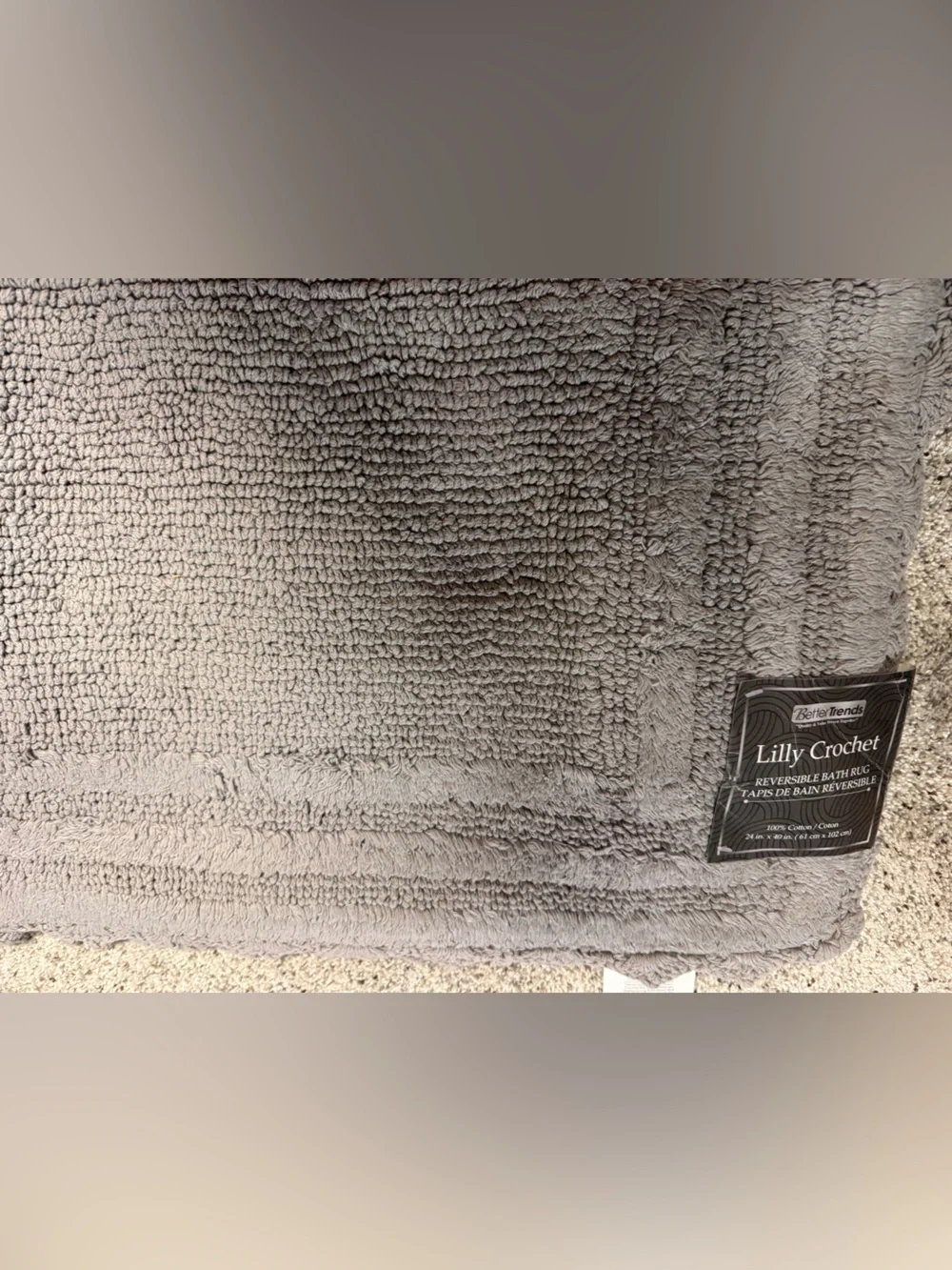 Better Trends Lilly Crochet Collection 24” x 40” Gray 100% Cotton bath mat rug